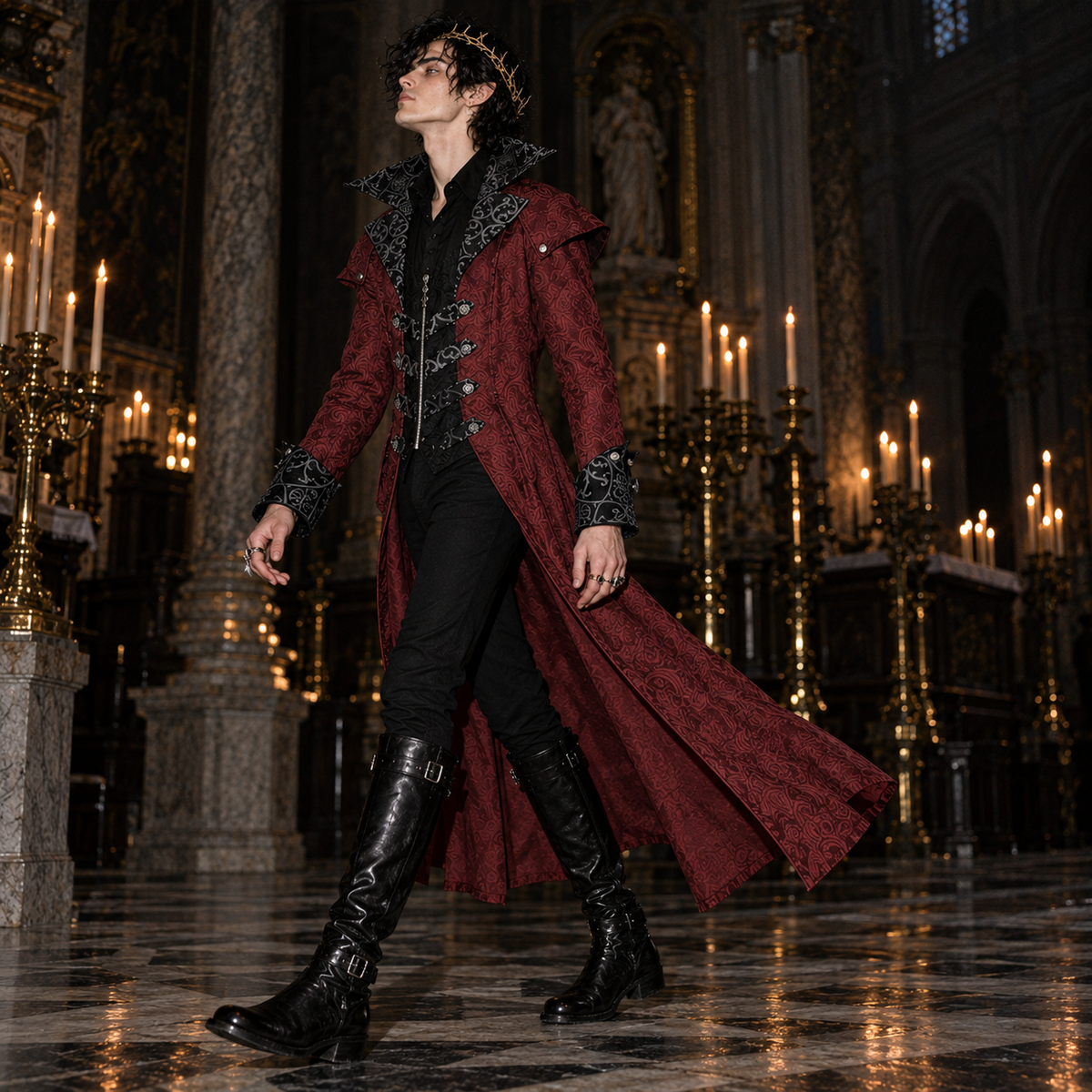 men’s vampire lord coat, Victorian Gothic overcoat men, burgundy damask long coat, black Gothic aristocrat jacket, vampire costume coat male, steampunk Victorian outerwear, Gothic masquerade coat men, dark fantasy long coat, Victorian villain costume men, jacquard vampire jacket, Gothic wedding coat men, Dracula style coat men, aristocratic cosplay jacket, medieval fantasy menswear, dramatic long coat men