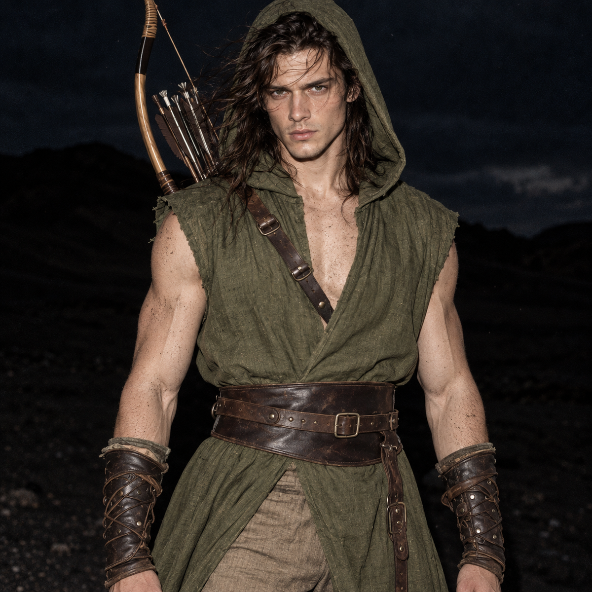 men’s medieval ranger tunic, hooded archer clothing men, Renaissance fair outfit male, medieval LARP costume men, fantasy ranger costume, olive green medieval tunic, burgundy medieval surcoat, black hooded medieval outfit, Viking style sleeveless tunic, medieval archery costume, hooded tabard for men, fantasy adventurer clothing, medieval festival outfit men, Renaissance archer clothing, men’s historical fantasy clothing