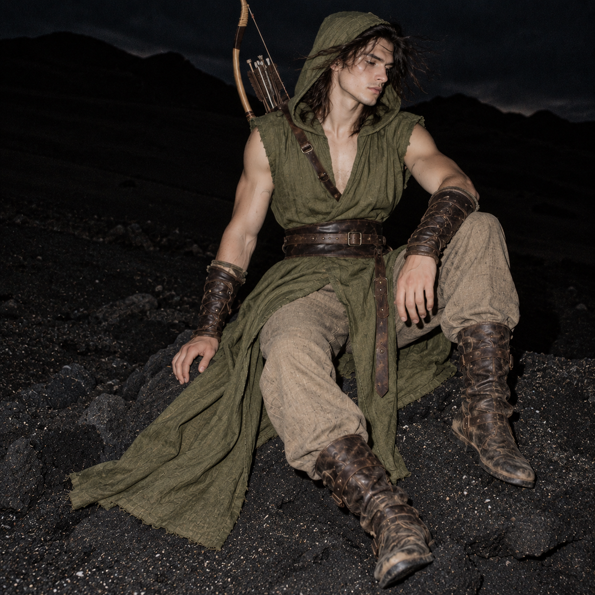 men’s medieval ranger tunic, hooded archer clothing men, Renaissance fair outfit male, medieval LARP costume men, fantasy ranger costume, olive green medieval tunic, burgundy medieval surcoat, black hooded medieval outfit, Viking style sleeveless tunic, medieval archery costume, hooded tabard for men, fantasy adventurer clothing, medieval festival outfit men, Renaissance archer clothing, men’s historical fantasy clothing