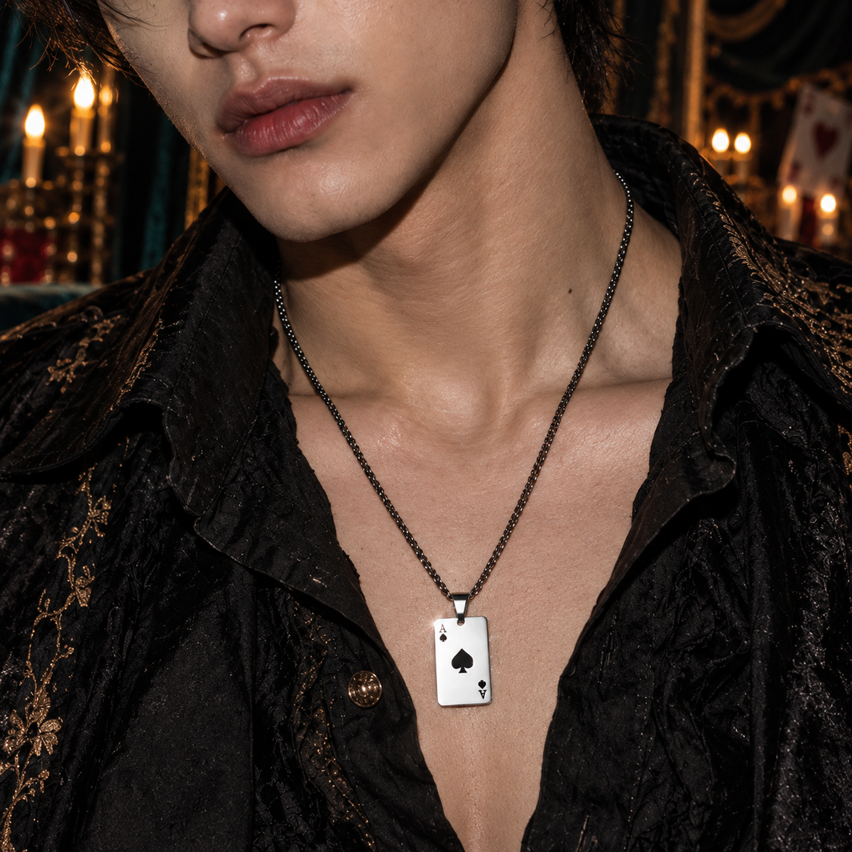Men’s Silver Ace of Spades or Hearts Playing Card Pendant Necklace | Poker Jewelry