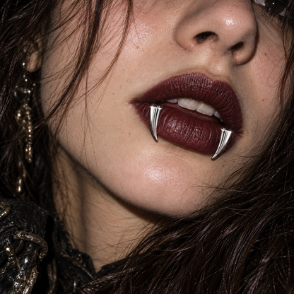 vampire fang lip ring, non piercing lip ring, fake snake bites, gothic lip cuff, fake lip piercing, vampire lip jewelry, black lip ring, silver lip ring, stainless steel lip cuff, gothic body jewelry, non piercing labret, snake bite lip jewelry, vampire accessories, Halloween lip jewelry, alternative fashion jewelry, punk lip cuff, fake fang piercing, gothic makeup accessory
