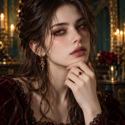 Women's Victorian Red Zircon Cocktail Ring | Gold-Tone 925 Sterling Silver
