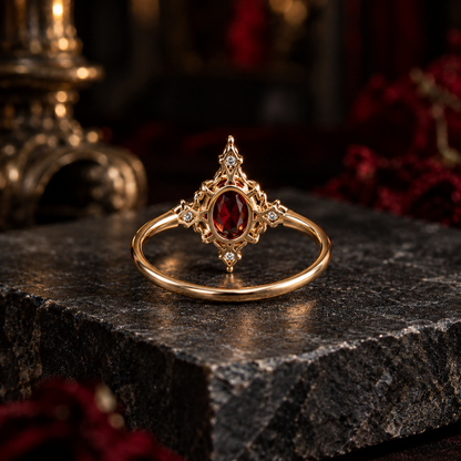 Women's Victorian Red Zircon Cocktail Ring | Gold-Tone 925 Sterling Silver