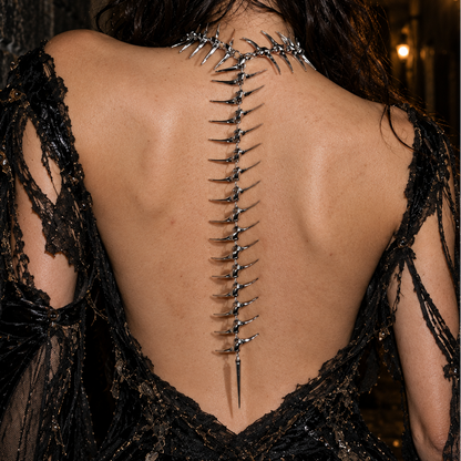 Women's Silver Gothic Metal Spine Back Necklace Body Chain