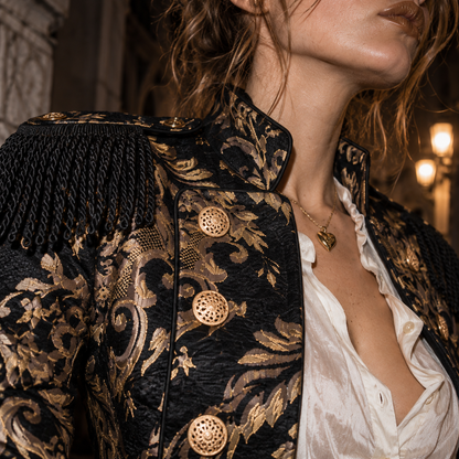 women's gothic military jacket, Victorian military jacket, black gold brocade jacket, steampunk women jacket, gothic officer jacket, cropped military blazer, gold epaulette jacket, black gold damask jacket, women's hussar jacket, Victorian steampunk clothing, alternative fashion jacket, gothic cropped blazer, military fashion women, ornate gold jacket, cosplay military jacket, dark academia jacket, stage fashion jacket, black gold statement jacket