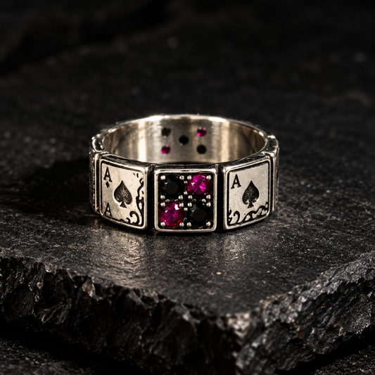 ace of hearts ring, playing card ring, poker ring women, casino jewelry, adjustable card ring, red zircon ring, gothic playing card jewelry, ace of spades ring, gambler ring, blackjack jewelry, casino night accessory, dark romance jewelry, card suit ring, vintage poker ring, fantasy jewelry women, Alice in Wonderland jewelry, red black gemstone ring, statement card ring