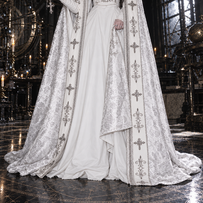 white Gothic Nun Lolita dress, Gothic Nun Lolita dress, nun Lolita dress, Halloween, white Lolita dress, Gothic Lolita dress, Gothic Lolita cloak, nun Lolita cloak, white Gothic cloak, cross embroidery dress, cross embroidered cloak, Gothic cross dress, Gothic Lolita OP, nun style Gothic Lolita, white Gothic dress, Gothic cape women, cross cloak women, Shiro Lolita, Gothic Lolita costume, cathedral Gothic fashion, ecclesiastical Gothic fashion