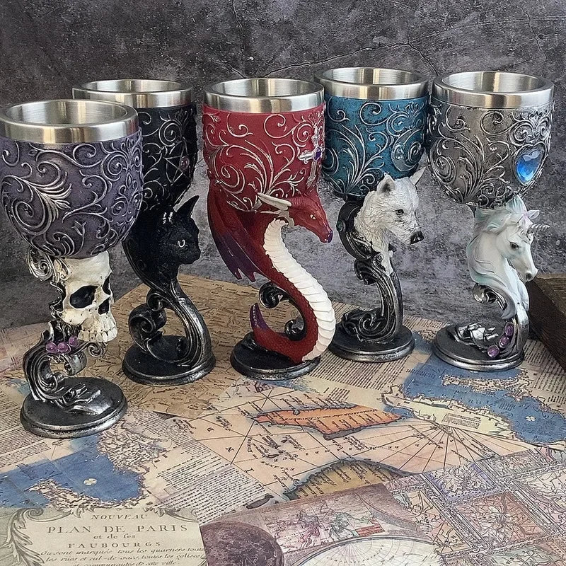 Medieval Stainless Steel Baroque Style Fantasy Animal Wine Goblets (200ml) - Lovez Aqua© - 