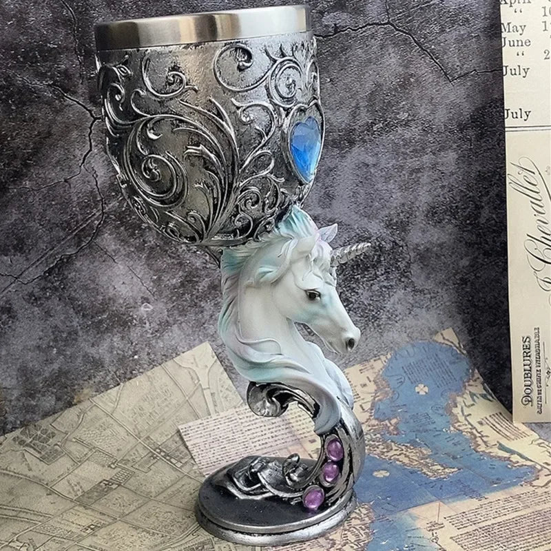 Medieval Stainless Steel Baroque Style Fantasy Animal Wine Goblets (200ml) - Lovez Aqua© - White Horse
