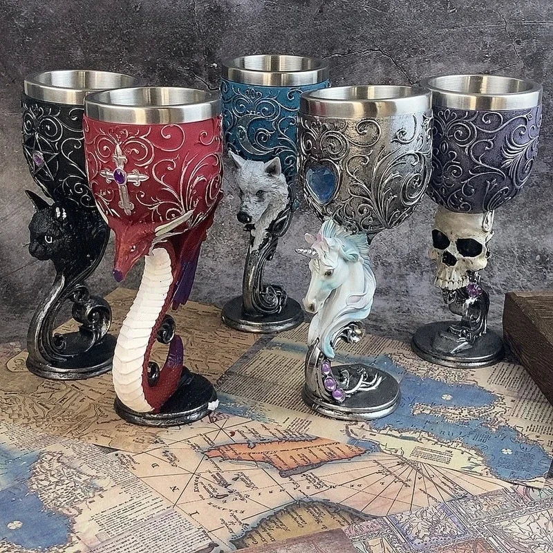 Medieval Stainless Steel Baroque Style Fantasy Animal Wine Goblets (200ml) - Lovez Aqua© - 