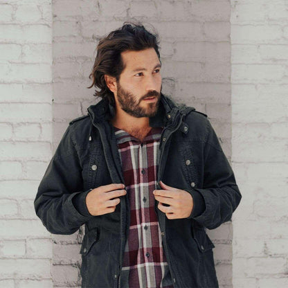 Men's Dark Charcoal Long Cotton Outdoor Rain Jacket - Lovez Aqua© - 