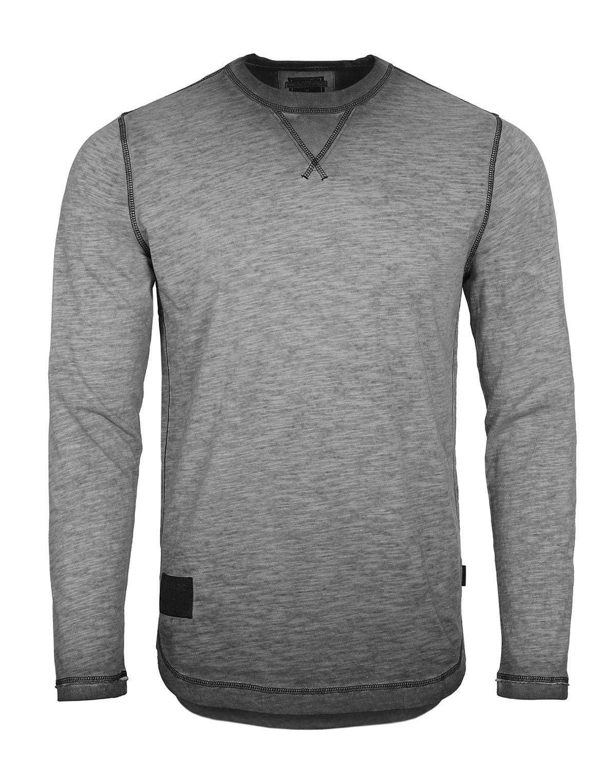 Men's Long Sleeve Crew Neck Vintage Wash Shirt With Curved Bottom Hem - Lovez Aqua© - Charcoal / Small