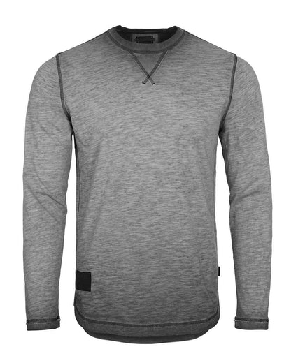 Men's Long Sleeve Crew Neck Vintage Wash Shirt With Curved Bottom Hem - Lovez Aqua© - Charcoal / Small
