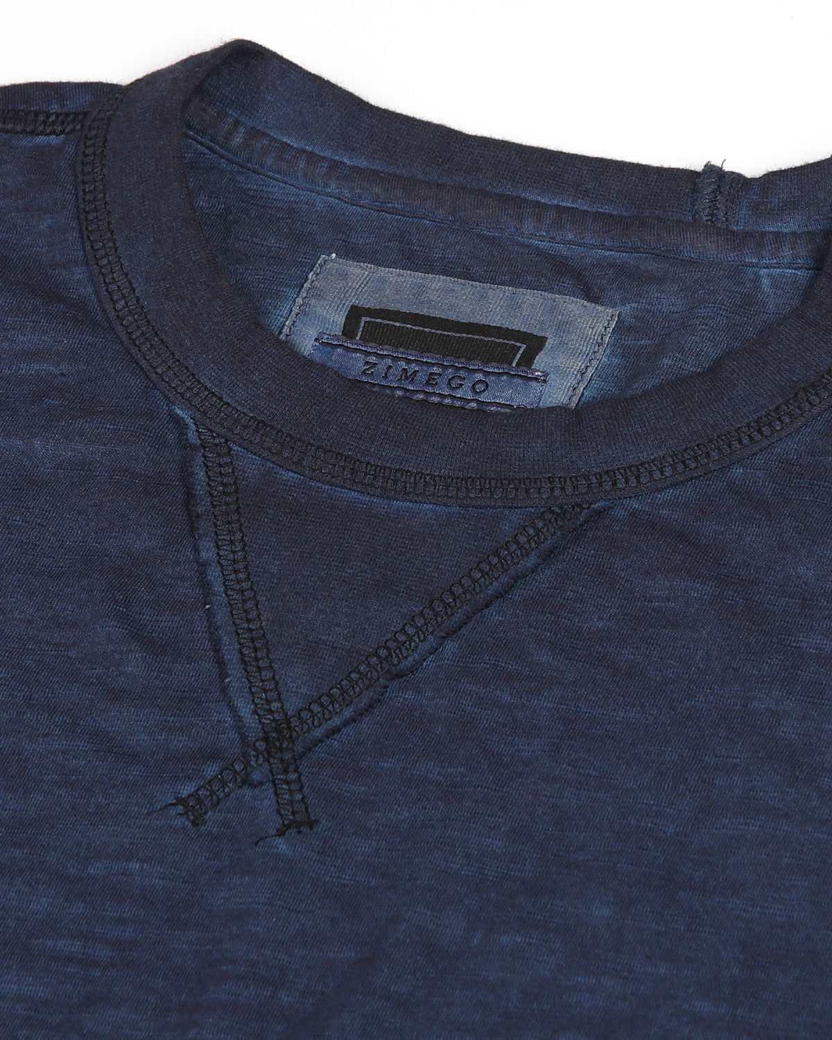 Men's Long Sleeve Crew Neck Vintage Wash Shirt With Curved Bottom Hem - Lovez Aqua© - 