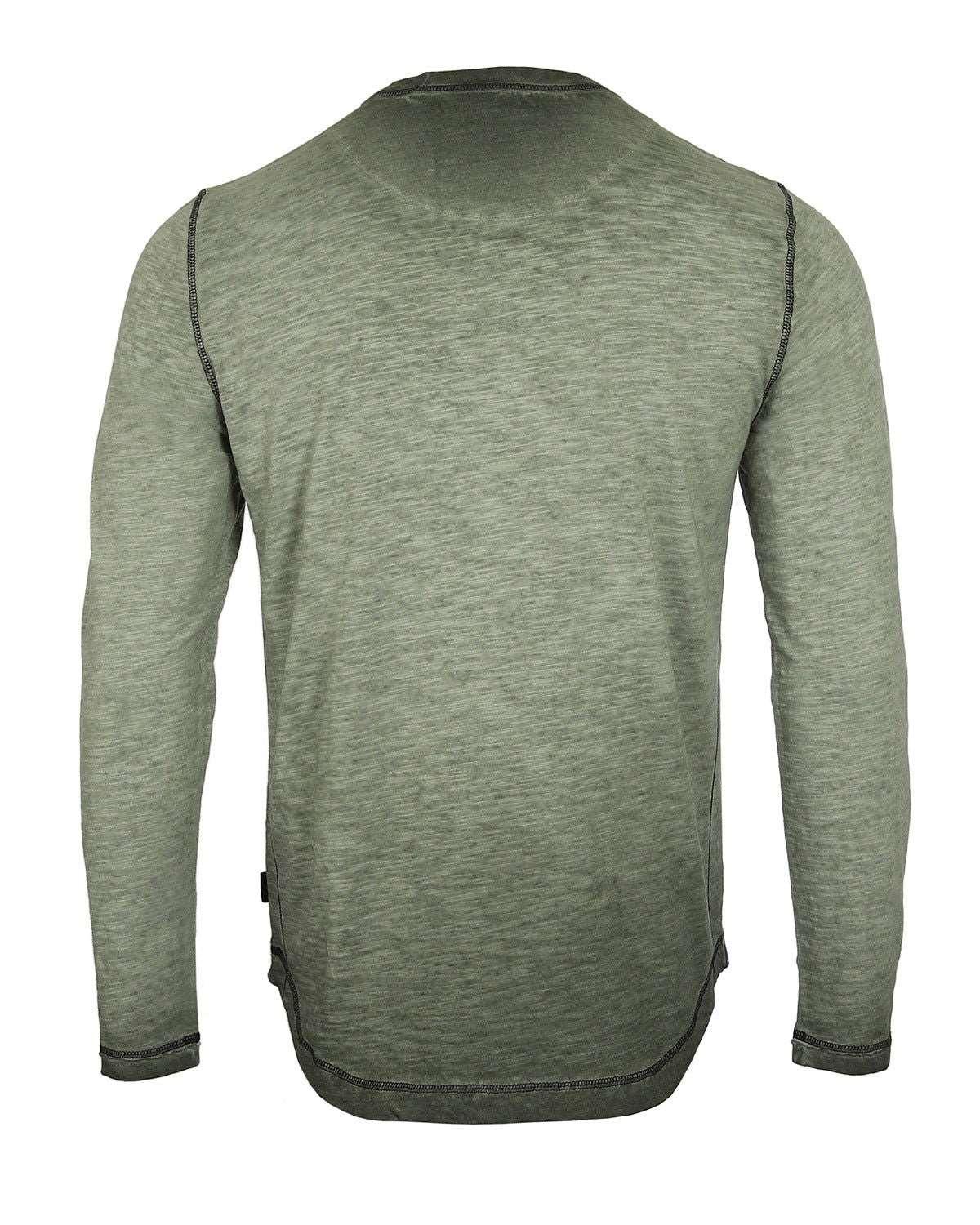 Men's Long Sleeve Crew Neck Vintage Wash Shirt With Curved Bottom Hem - Lovez Aqua© - 