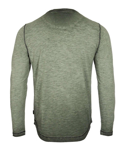 Men's Long Sleeve Crew Neck Vintage Wash Shirt With Curved Bottom Hem - Lovez Aqua© - 