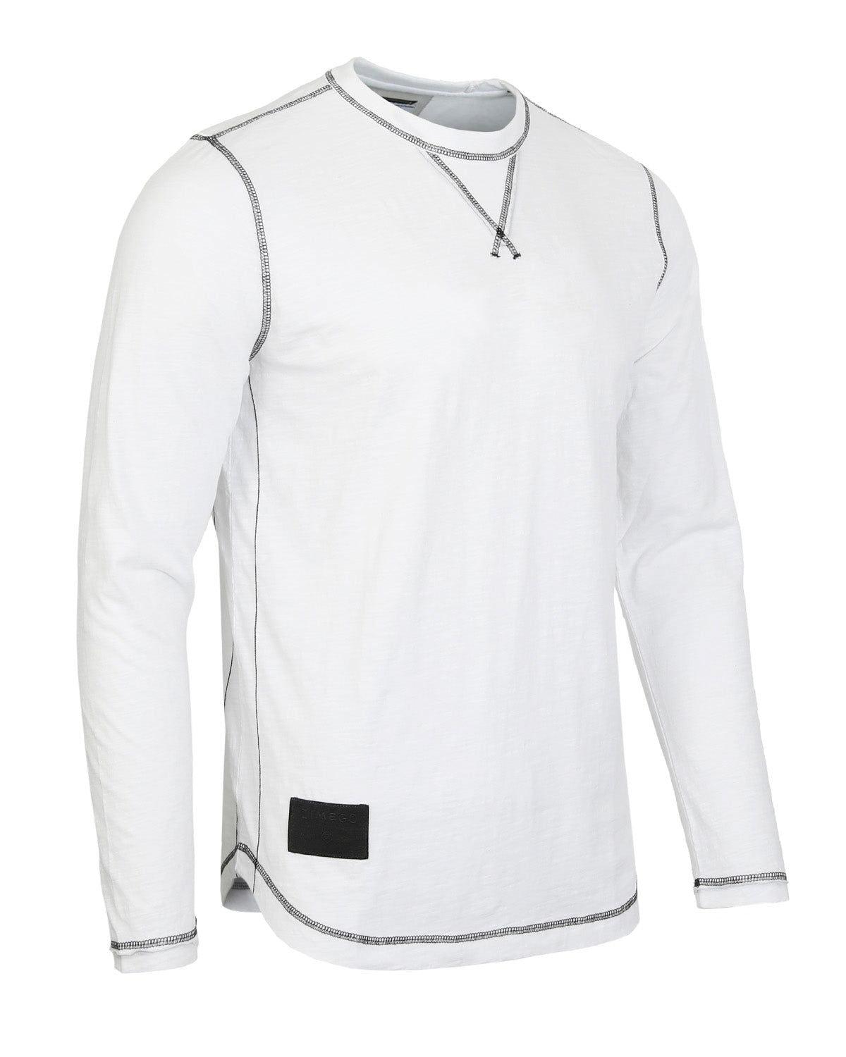 Men's Long Sleeve Crew Neck Vintage Wash Shirt With Curved Bottom Hem - Lovez Aqua© - 
