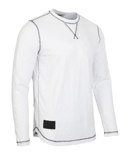 Men's Long Sleeve Crew Neck Vintage Wash Shirt With Curved Bottom Hem - Lovez Aqua© - 