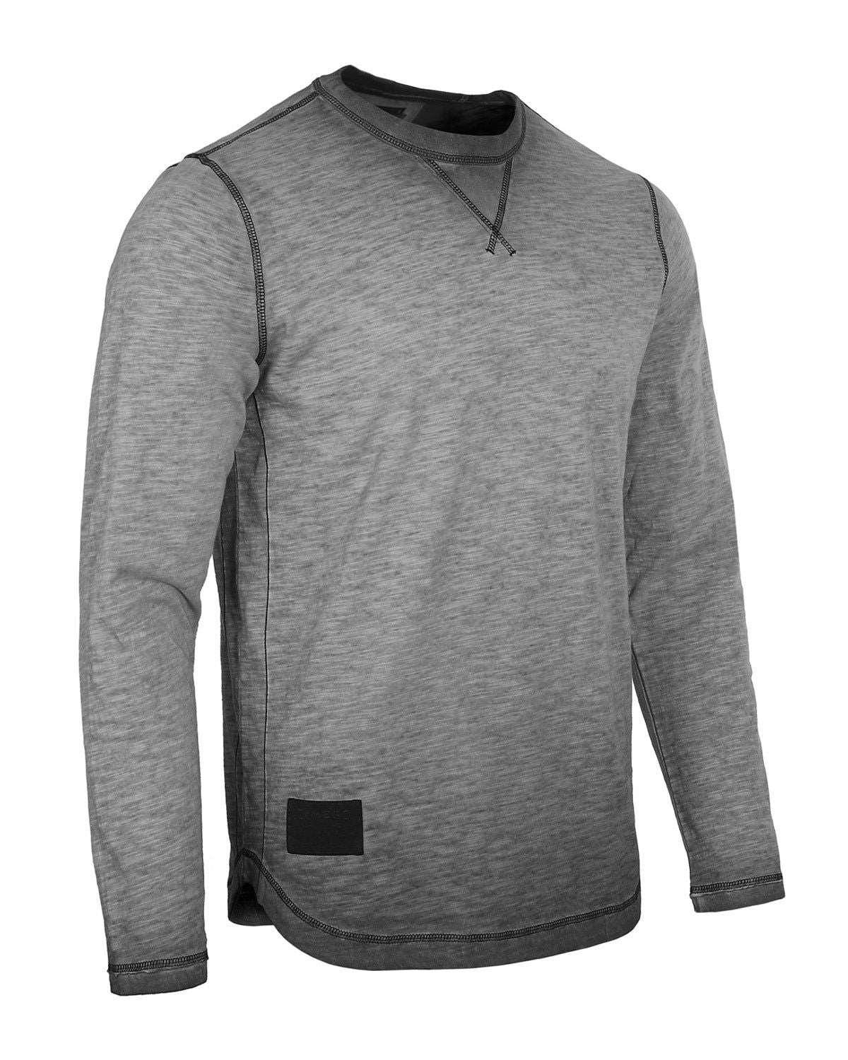 Men's Long Sleeve Crew Neck Vintage Wash Shirt With Curved Bottom Hem - Lovez Aqua© - 