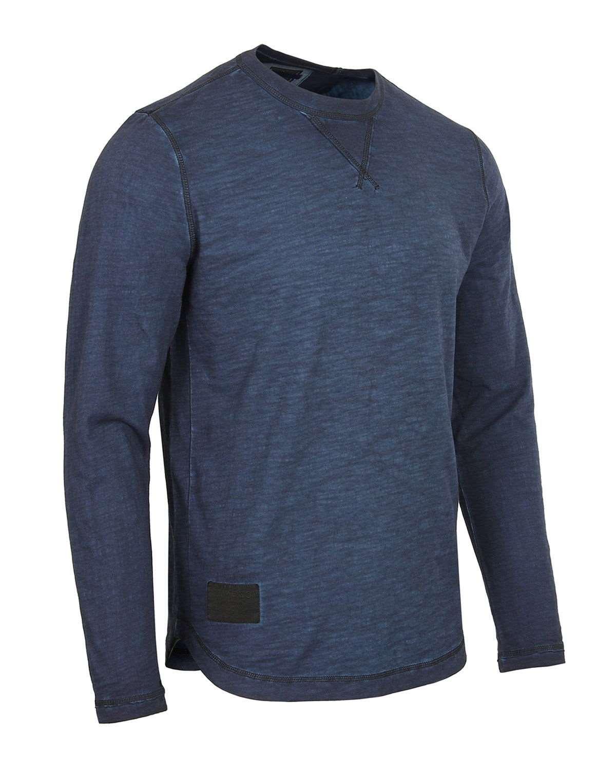 Men's Long Sleeve Crew Neck Vintage Wash Shirt With Curved Bottom Hem - Lovez Aqua© - 