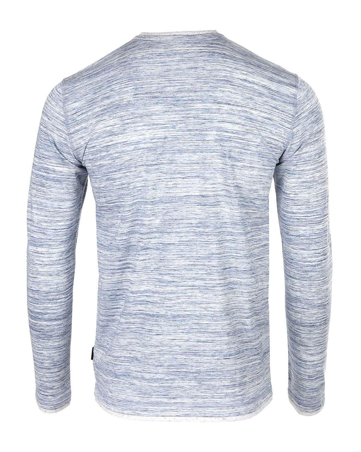 Men's Long Sleeve Double Layered Y-Neck Blue & White Striped Henley Shirt - Lovez Aqua© - 