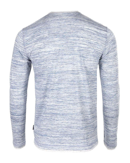 Men's Long Sleeve Double Layered Y-Neck Blue & White Striped Henley Shirt - Lovez Aqua© - 