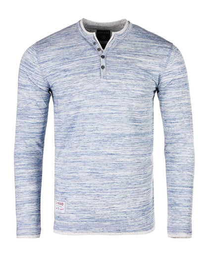 Men's Long Sleeve Double Layered Y-Neck Blue & White Striped Henley Shirt - Lovez Aqua© - 