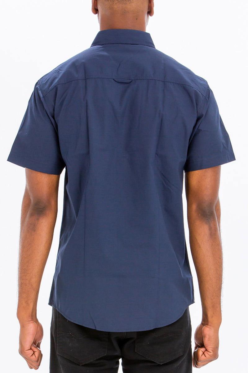 Men's Short Sleeve Navy Button Down Shirt With Dual Chest Pockets - Lovez Aqua© - 