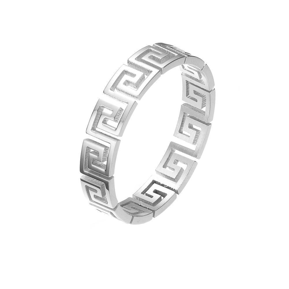 Men's Stainless Steel Greek Cut Out Ring - Lovez Aqua© - 7 / Chrome