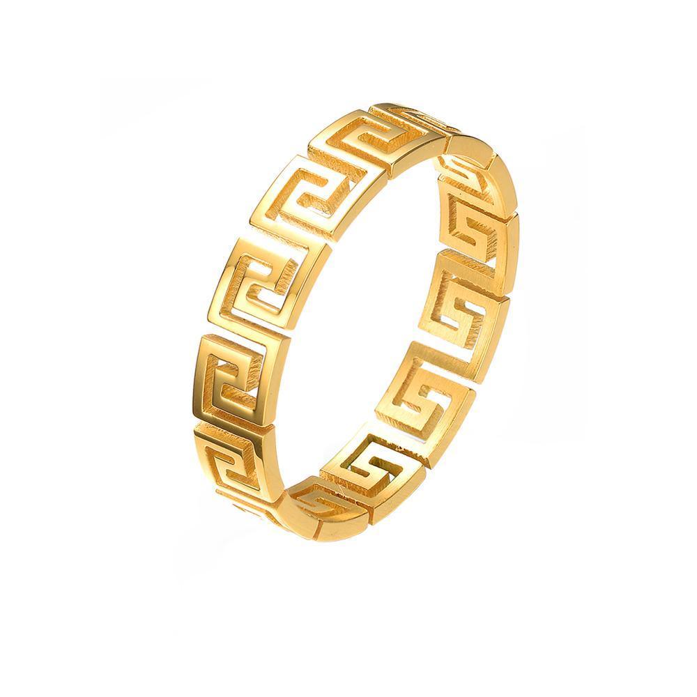 Men's Stainless Steel Greek Cut Out Ring - Lovez Aqua© - 7 / Gold
