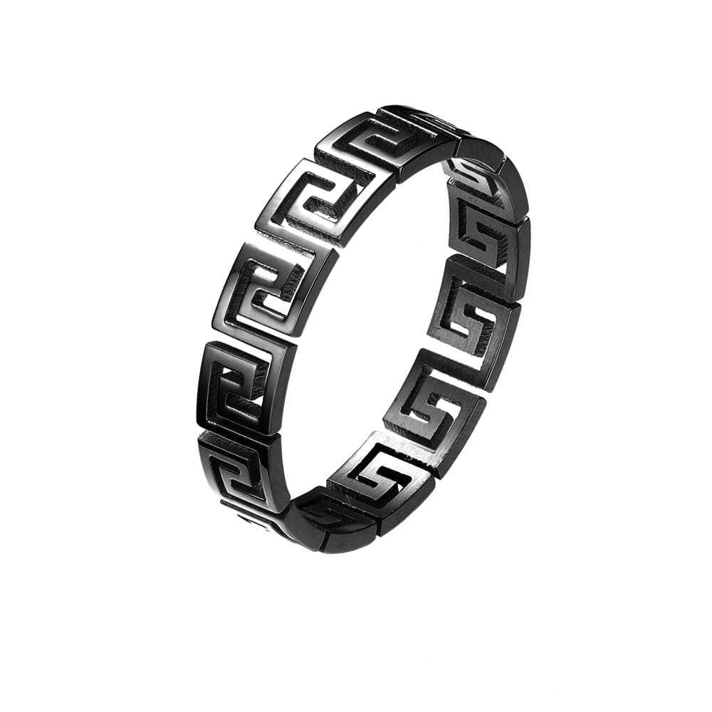 Men's Stainless Steel Greek Cut Out Ring - Lovez Aqua© - 7 / Black