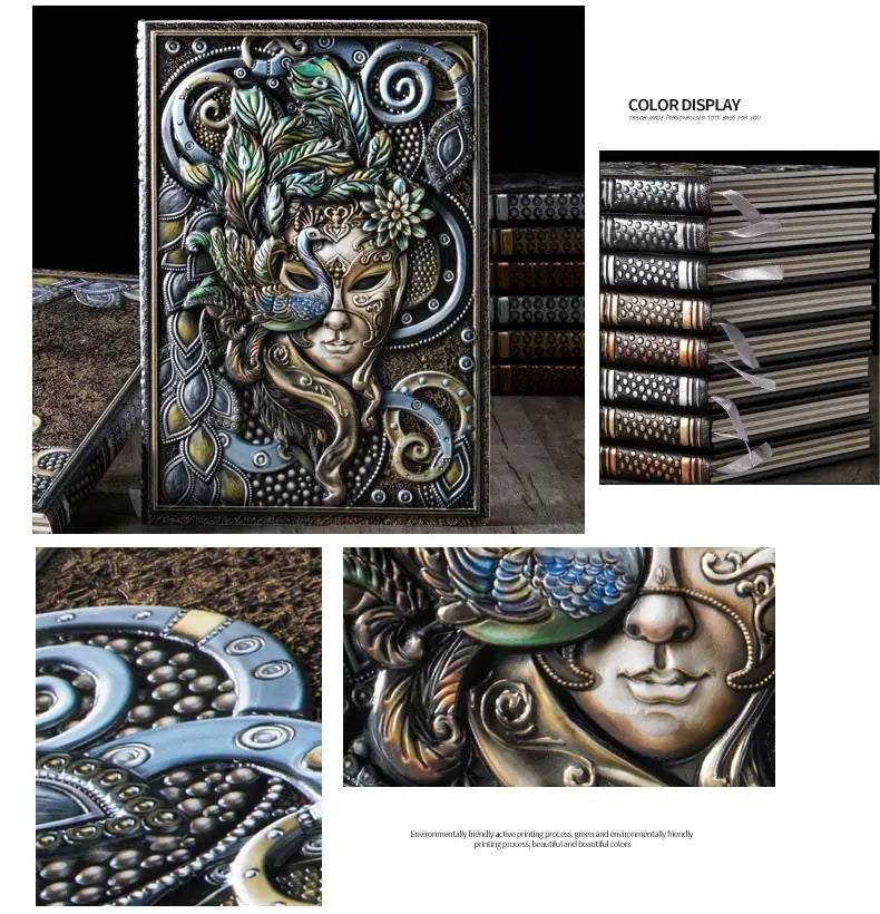 Metallic Fantasy Masquerade Peacock Woman Faux Leather A5 Hardcover Journal - Lovez Aqua© - 