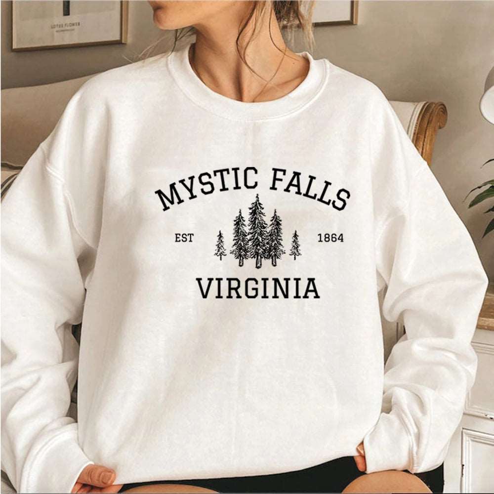 "Mystic Falls Virginia Est 1864" Vampire Diaries Women's Pullover Sweatshirt - The Vampire Diaries - White / S