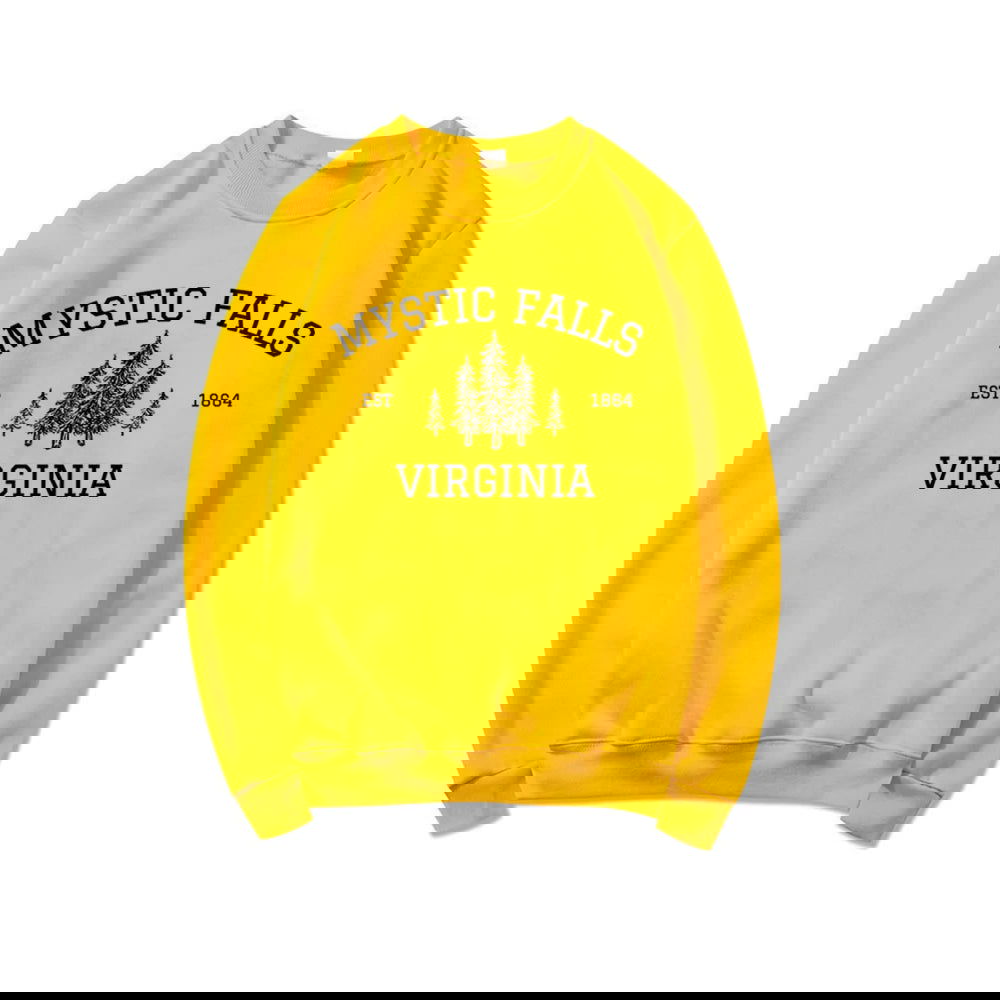 "Mystic Falls Virginia Est 1864" Vampire Diaries Women's Pullover Sweatshirt - The Vampire Diaries - Yellow / S
