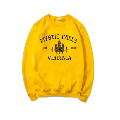 "Mystic Falls Virginia Est 1864" Vampire Diaries Women's Pullover Sweatshirt - The Vampire Diaries - Yellow / S