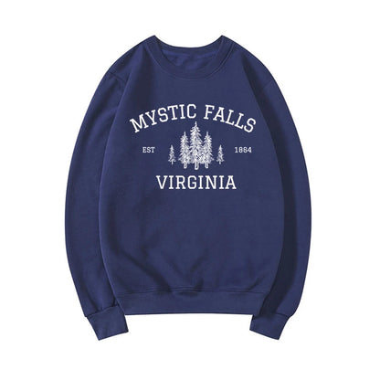 "Mystic Falls Virginia Est 1864" Vampire Diaries Women's Pullover Sweatshirt - The Vampire Diaries - Navy Blue / S