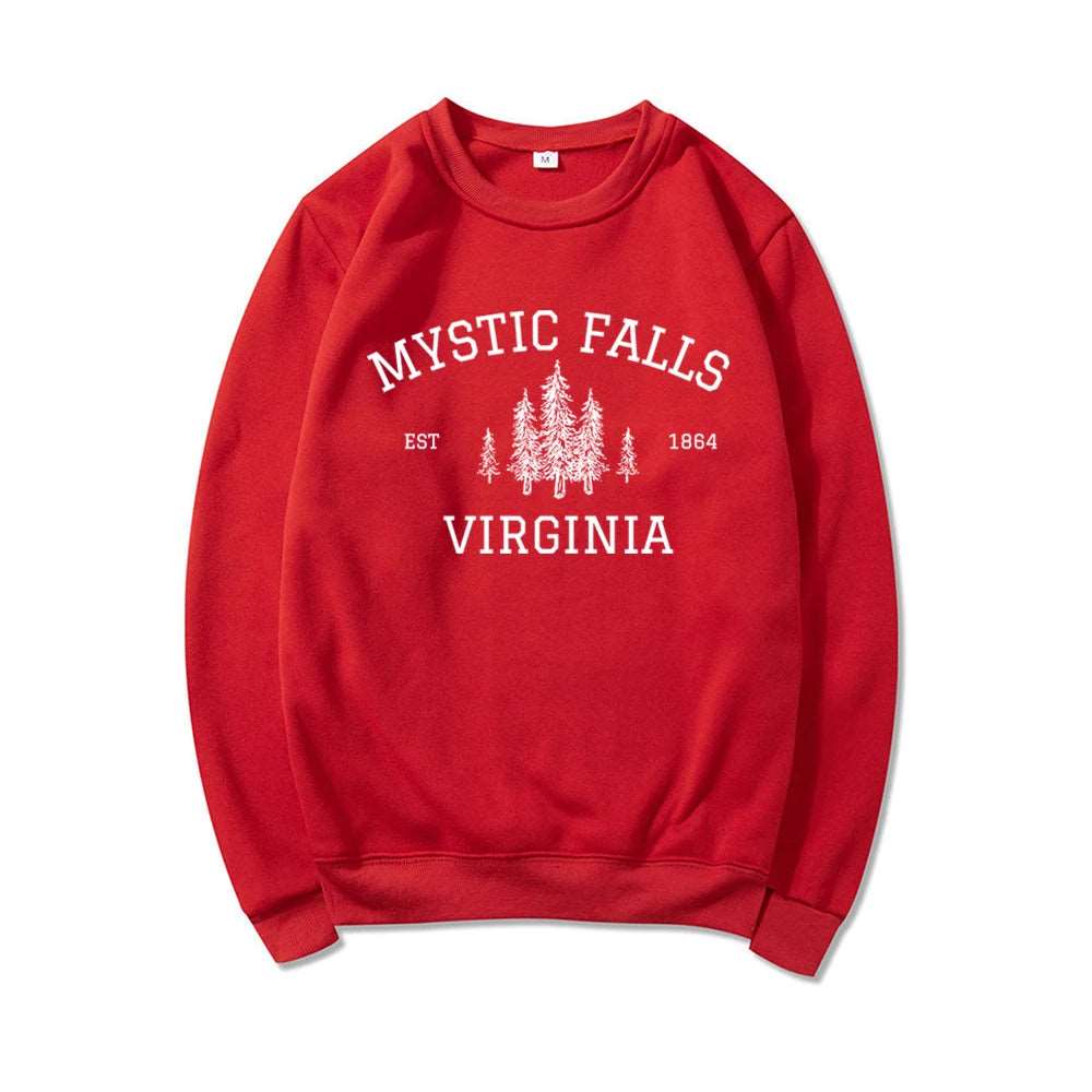 "Mystic Falls Virginia Est 1864" Vampire Diaries Women's Pullover Sweatshirt - The Vampire Diaries - Red / S