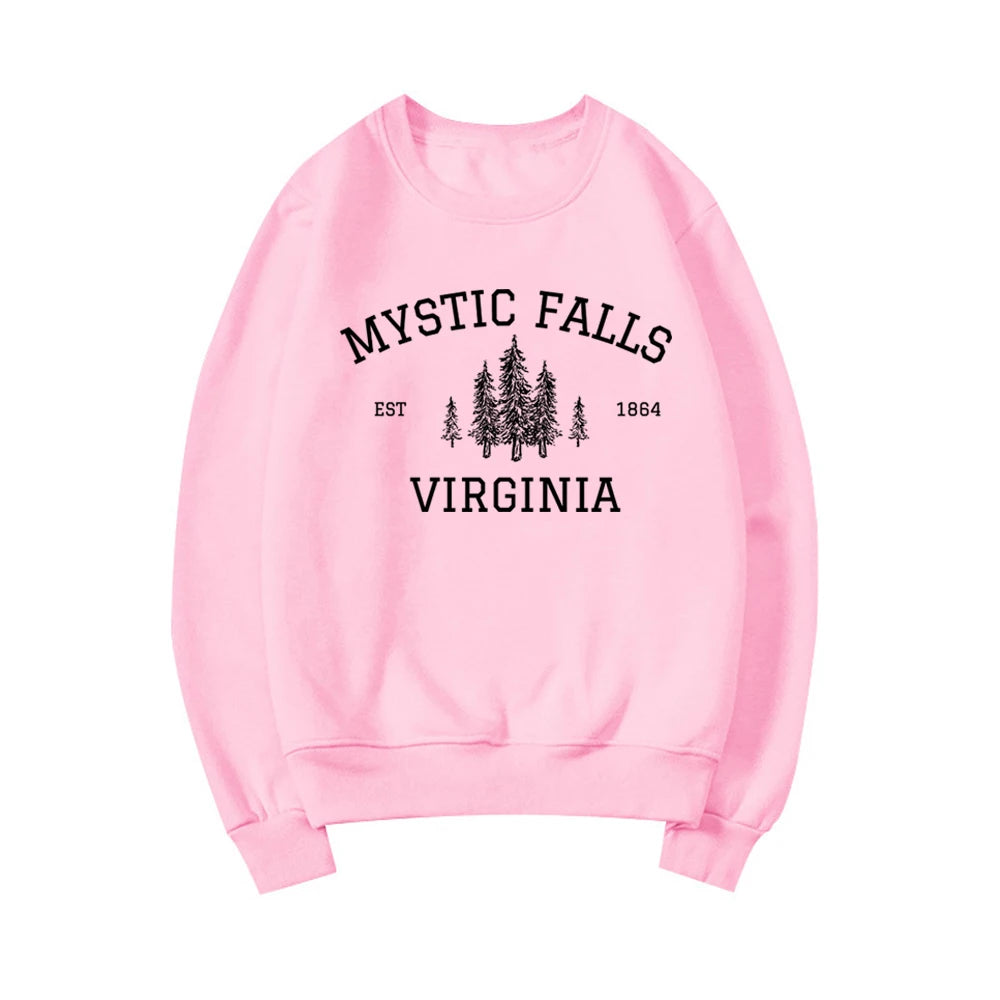 "Mystic Falls Virginia Est 1864" Vampire Diaries Women's Pullover Sweatshirt - The Vampire Diaries - Pink / S