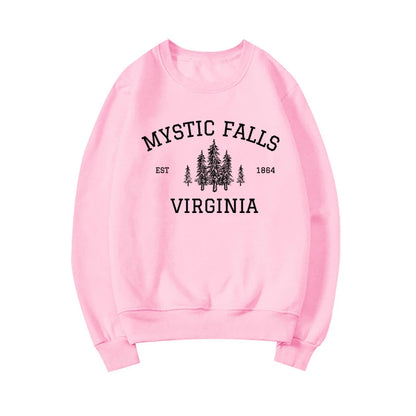"Mystic Falls Virginia Est 1864" Vampire Diaries Women's Pullover Sweatshirt - The Vampire Diaries - Pink / S