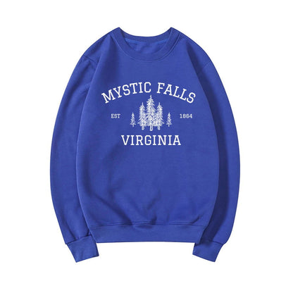 "Mystic Falls Virginia Est 1864" Vampire Diaries Women's Pullover Sweatshirt - The Vampire Diaries - Blue / S