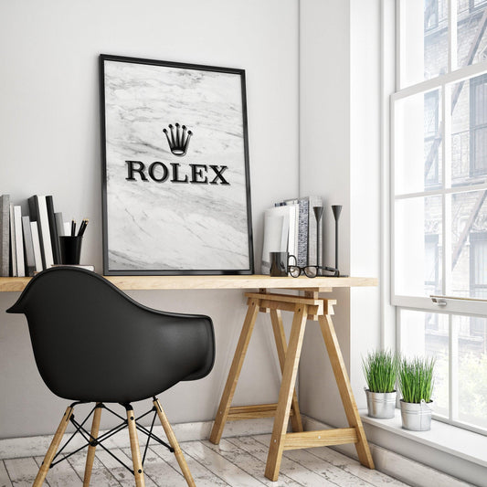 Rolex Watch Logo White Marble Effect Art Print Poster - Lovez Aqua© - 