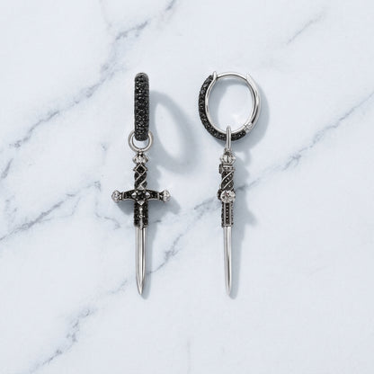 Women’s & Men’s 925 Sterling Silver Gothic Sword Huggie Hoop Medieval Dagger Earrings