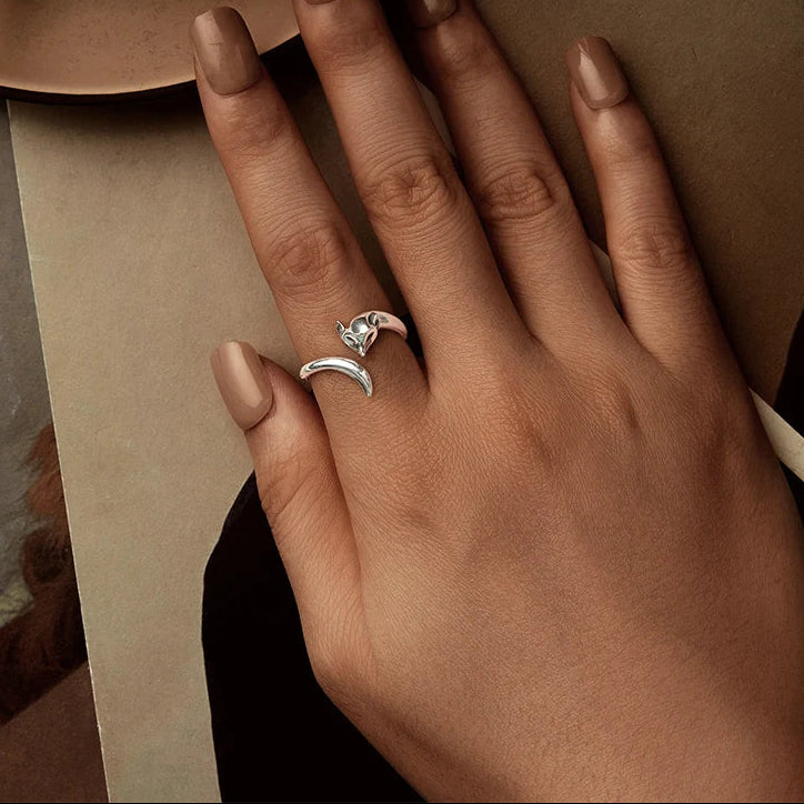 Women’s 925 Sterling Silver Fox Adjustable Wrap Ring