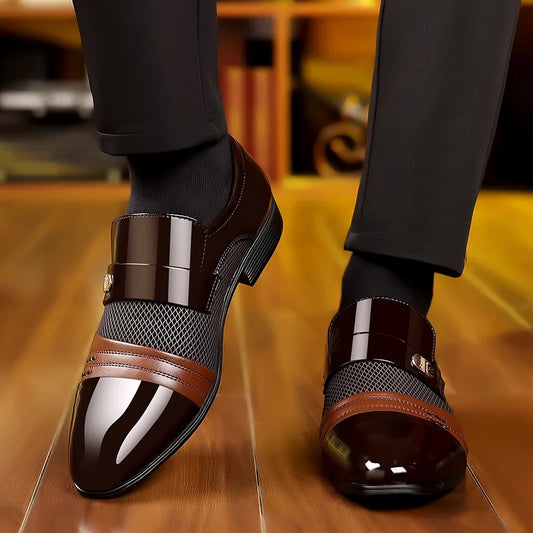 Men’s Patent Pointed Toe Textured Slip-On Dress Shoes