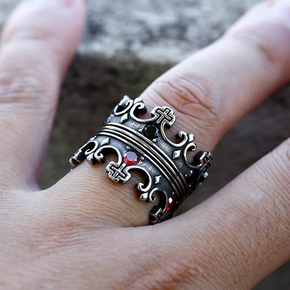 Men’s Gothic Cross Crown Ring | Dark Fantasy Royal Jewelry