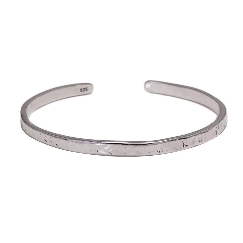 Men's S925 Sterling Silver Hammered Polished Cuff Bangle