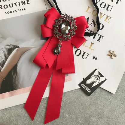 Women’s & Men’s Vintage Dark Academia Ribbon Bow Tie Brooch | Gothic Academy Collar