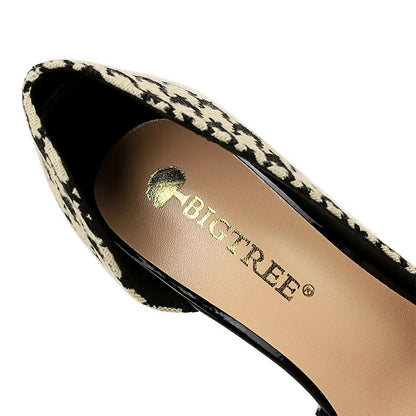 Vintage Plaid Checkered Women's Stiletto High Heels with Pearl & Chain Detail