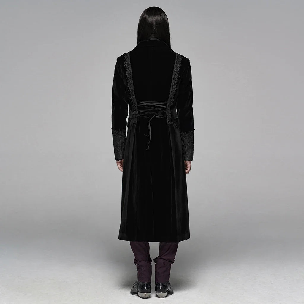 Men’s Gothic Renaissance Velvet Jacquard Slim-Fit Medium-Length Aristocrat Coat