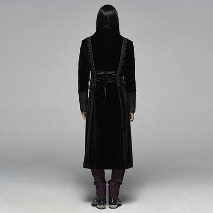 Men’s Gothic Renaissance Velvet Jacquard Slim-Fit Medium-Length Aristocrat Coat